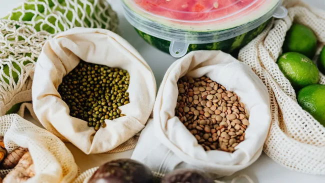 Mix of dried food in sacks