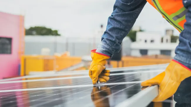 Working on solar panels