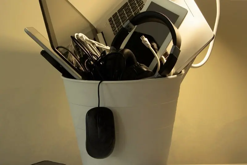 Bin with electronics in it