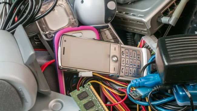 Mobile phone in pile of rubbish
